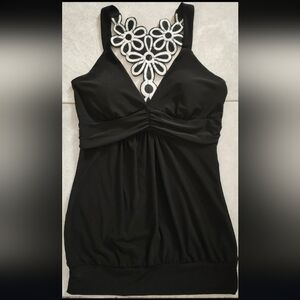 Siren Lily Black and White Floral Halter Top